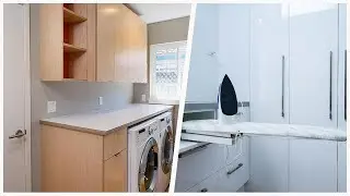 75 Modern Medium Tone Wood Floor Laundry Room Design Ideas You'll Love 🔴