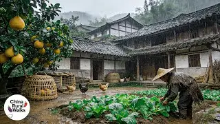 Peaceful Rainy Day in Sichuan: Immersive Walk with Ducks & Fresh Pomelos