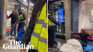 McDonald's security guard soaks homeless man's sleeping bag in London