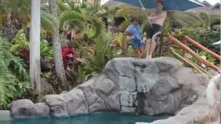 Grand Wailea swimming pool rope swing with a somersault
