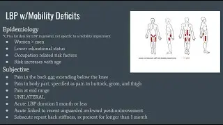 Differential Diagnosis - LBP with Mobility Deficits