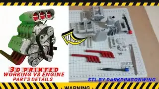 3d printed V8 engine (part details video) #3dprinted @DarkDragonWing #trending