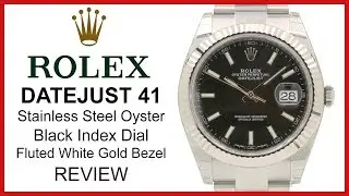 Rolex Datejust 41, black index Dial, fluted white-Gold Bezel,  steel Oyster Bracelet - REVIEW 126334