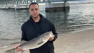 Far rockaway fishing 29 inch stripped bass🎣🐟🎣🐠💪💪😳😱😱
