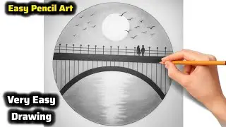Easy Drawing Of Nature | Sunset Couple drawing on Bridge | Easy Bridge Drawing | Easy Pencil Art
