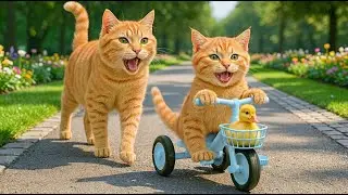 👉 Mama Cat and her kitten find an egg in the park, beginning peaceful days with a little duck 🐱🦆