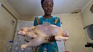 Cooking a giant chicken on a rainy day 