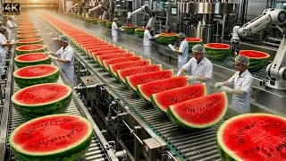 Inside a Modern Watermelon Processing Plant: From Whole Melons To Sweet Red Juice (Full Process)