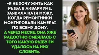 -Я не хочу жить как рыба в аквариуме, заявила Катя мужу, когда ремонтники монтировали камеры по дому