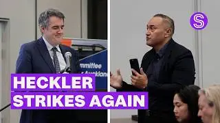 Notorious heckler hijacks Chris Bishop's speech in Auckland | Stuff.co.nz