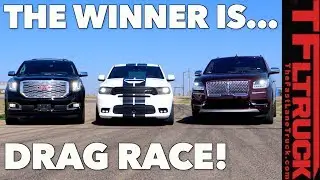 All American Big Ass Truck Drag Race! GMC vs Ford vs Dodge