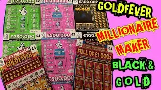 SCRATCHCARDS..MILLIONAIRE MAKER..&pound;500,000 PINK..BLACK GOLD..GOLDFEVER..HOT MONEY..&pound;250,000 GREEN..
