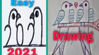 How to Turn 2021 Into Cute Love Birds | Love Birds Drawing Easy  Numbers Drawing 2021 | seenusona