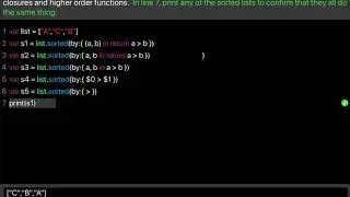 Learn swift: Sorted closure syntax - long and short options