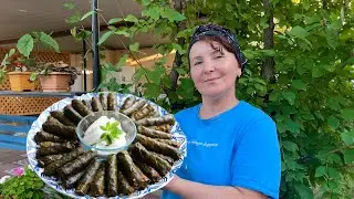 Village Kitchen ! Cooking Delicious Dolmades From Fresh Grape Leaves.