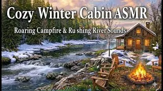 Cozy Winter/Spring Cabin Ambience ASMR /Flowing Water & Crackling Campfire / 2 Hours