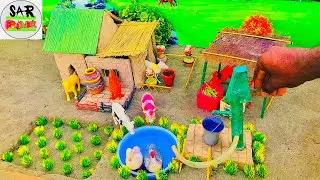 DIY making mini farm diorama house with cow , pig - mini supply water pump for animals