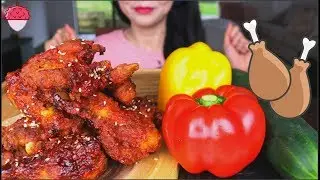 ASMR KOREAN FRIED CHICKEN | CAPSICUM | CUCUMBER | EATING SOUNDS | NO TALKING