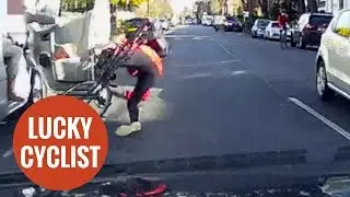 Cyclist's amazing escape caught on dashcam