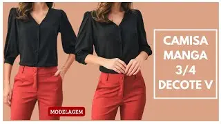 Camisa manga 3/4 decote v - modelagem
