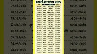 একাদশী তালিকা ২০২৬ সঠিক সময়সূচী।।#akadoshi #একাদশী #shorts #krishna