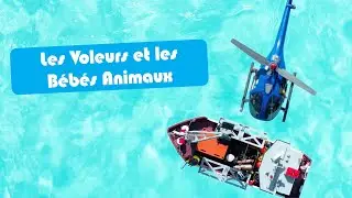 Kids telling a story about thieves and baby animals with Playmobil figures and fishing lines.