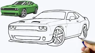 How to Draw Dodge Challenger | Easy Step by Step Muscle Car Drawing Tutorial | Classic American Car