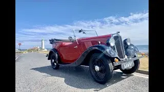 Vintage Morris car trip to the seaside