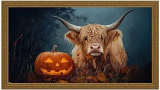 Highland Cow & Jack-O’-Lantern – Rustic Autumn Farmhouse Wall Art for Fall & Halloween