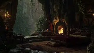 Gentle Rain Sounds in a Cave Bedroom &ndash; Firelight and Thunder for Better Sleep