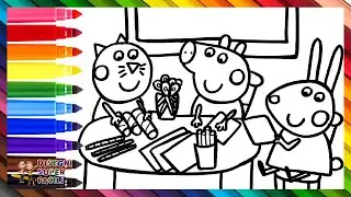 Disegna e Colora Peppa Pig e i Suoi Amici Ritorno a Scuola 🐷🐱🐑🎒📚✏️🏫 Disegni per Bambini