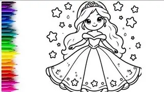 Fairy princess, mirror and cosmetic bag drawing for kids and toddlers. Step by step@Shapeoholic1 
