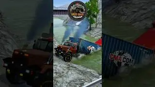 Грузовик Spintires Mudrunner № 167, оранжевый контейнеровоз и красный топливозаправщик, спасатель...
