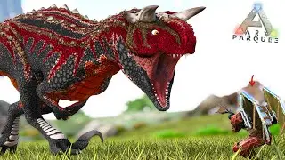 CARNORAPTOR SALVAJE ATACA! DINOSAURIO HIBRIDO DE CARNOTAURUS mas peligroso con cuernos ARK Parque 3
