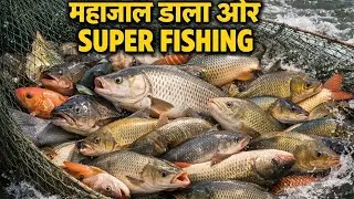 गाँव की असली महाजाल फिशिंग | तालाब में मछली का शिकार महाजाल का जबरदस्त शिकार जाल में हजारों मछलियाँ 