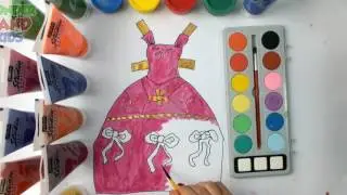 Barbie Dress Coloring Pages   Learning Colors watercolor for  Preschool kids   Dress Barbie Coloring