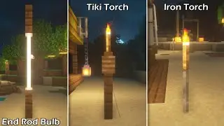 4 Different Minecraft Torch Designs : End Rod Bulb, Tiki Torch, Iron Bar Torch, Hanging Lantern
