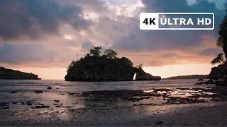🌅 Calm Ocean Waves on Rocky Bali Island Coast | 4K Ambience and Nature Sounds |  Serene Sunset 🌊