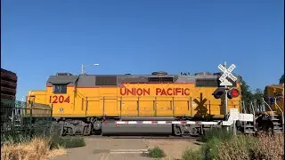 UP 7089 Manifest With GP39-2 North - Calaveras Bike Trail Private Railroad Crossing, Stockton CA