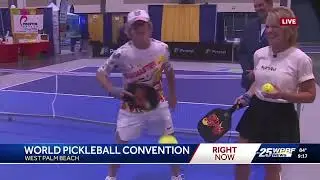 Sandra Shaw w/ Gordon G.G. Gebert West Palm Beach FL Slam Master Pro Pickleball Drill Paddle Demo