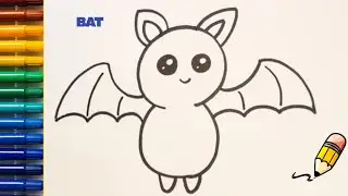 How to draw a cute bat, drawing a cute bat with easy steps for beginners.