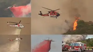(NEW FIREHAWK!, RARE FIRETRUCKS!, WATER DROPS!)  Orange County Wild Fire - Airport Fire