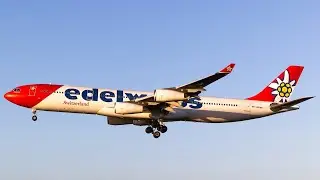 Edelweiss Airbus A340-300 Landing at Pristina (4K)
