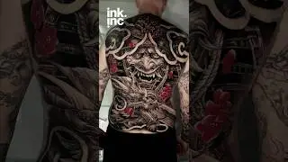 Japanese Samurai Mask & Dragon Tattoo | Full Back Cover-Up Tattoo #tattoo #coveruptattoo