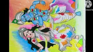 Radha Krishna playing Holi/Holi festival special Drawing/Rangpanchami drawing/Radha Krishna drawing