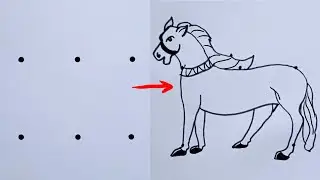 How To Draw Horse With Dots | Horse Drawing With 6 Dots Easy