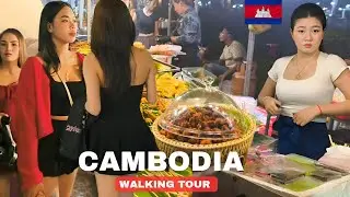 Cambodia Walking Tour: Best Street Food Paradise in Phnom Penh City & Local Weekend Night Life 
