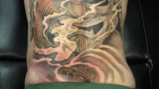 Japanese Koi Back Piece Tattoo Cover Up by Terry Mayo