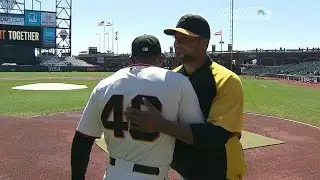 Opposing players, cousins meet before game