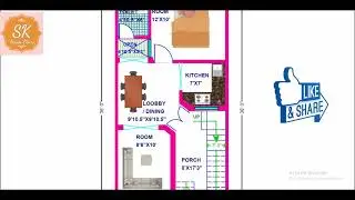 HOUSE PLAN 18' X 36&rsquo; / 648 SQ.FT / 72 SQ.YDS / 60 SQ.M / 72 GAJ / WITH INTERIOR /(4K)